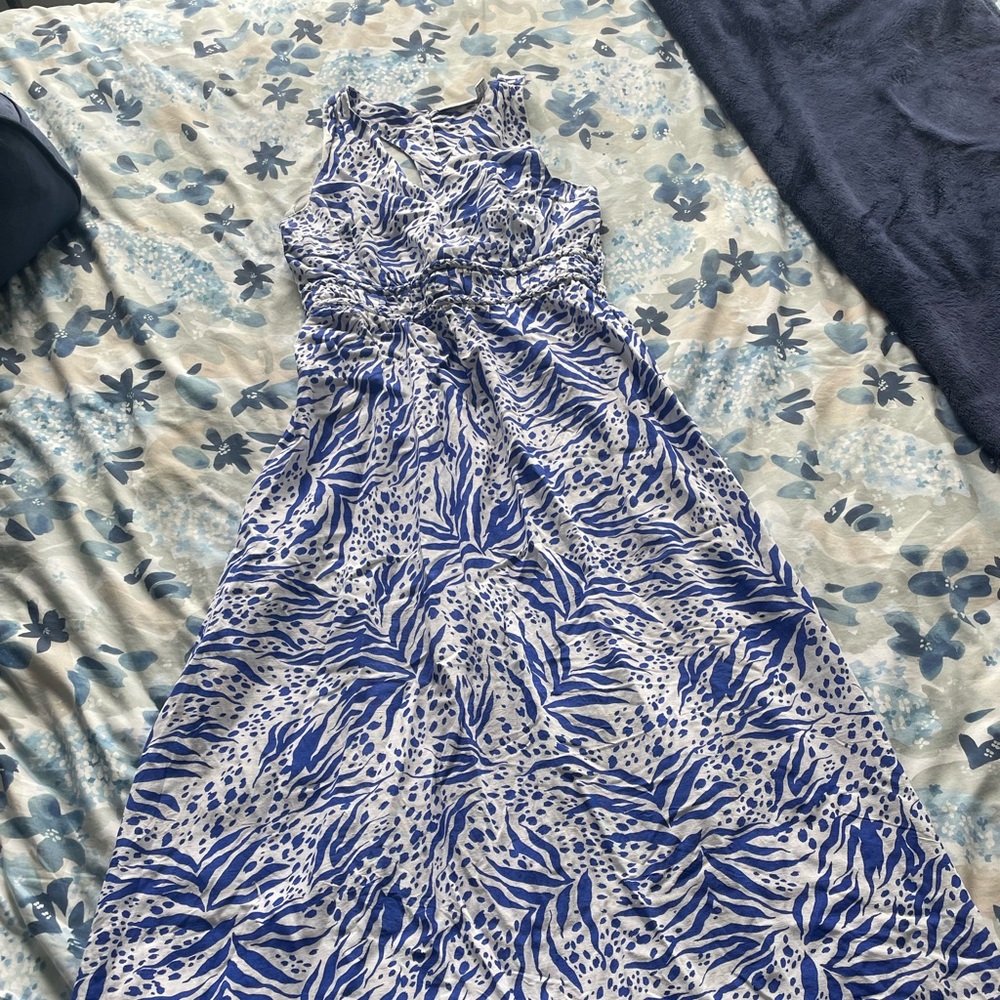 Blue and White Patterned Women's Dress